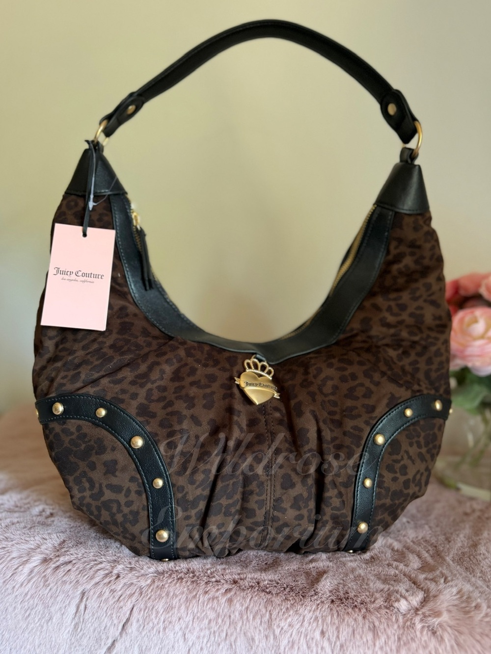 Juicy Couture Retro Glam Hobo Shoulder Bag Chocolate Brown Leopard Cheetah Print